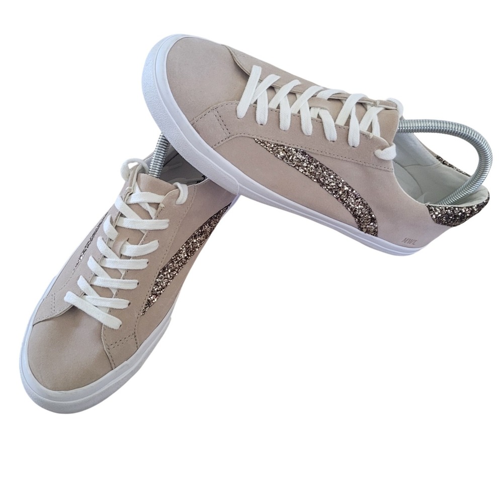 Madewell Sidewalk Low Top Sneakers Women 10 Tan Leather Glitter Wedding Prom NEW